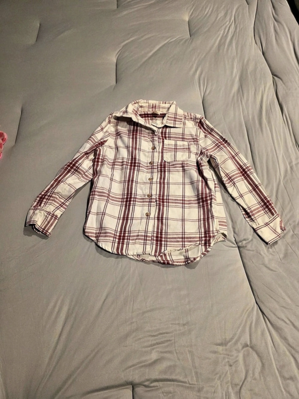 Kids Plaid Button Down Shirt in White & Red